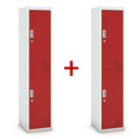 Šatní skříňka S3 dvoudveřová 1+1 ZDARMA, demont, cylindrický zámek, šedá/červená