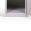 Šatní skříňka S3 s úložnými boxy, 3 boxy, 1800 x 380 x 450 mm, demont, cylindrický zámek, modré dveře