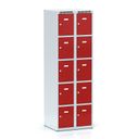 Šatní skříňka S6 s úložnými boxy, 10 boxů, 1800 x 600 x 500 mm, cylindrický zámek, červené dveře