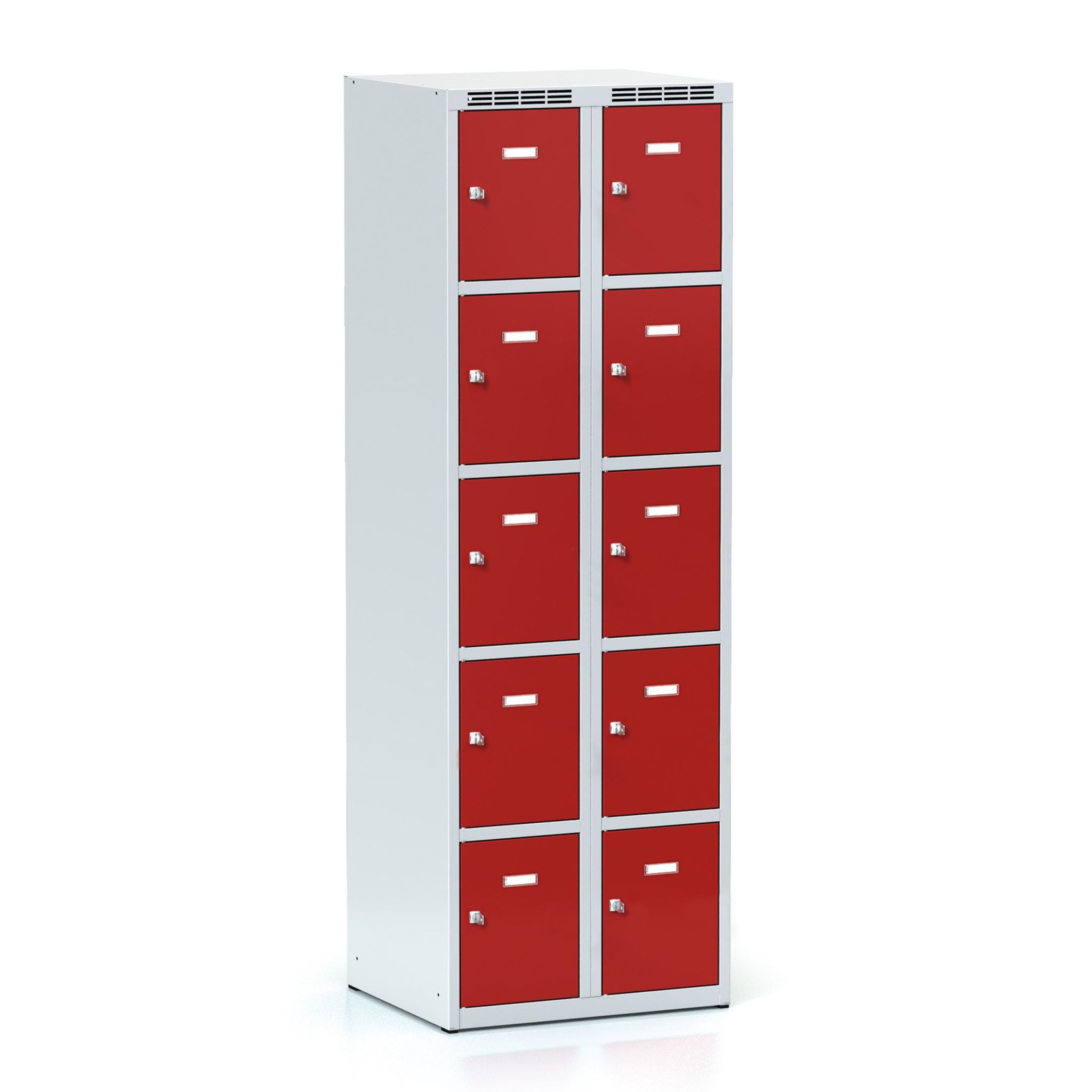 Šatní skříňka S6 s úložnými boxy, 10 boxů, 1800 x 600 x 500 mm, cylindrický zámek, červené dveře