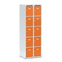 Šatní skříňka S6 s úložnými boxy, 10 boxů, 1800 x 600 x 500 mm, cylindrický zámek, oranžové dveře