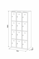 Šatní skříňka S6 s úložnými boxy, 12 boxů, 1800 x 900 x 500 mm, otočný zámek, modré dveře