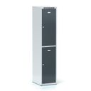 Šatní skříňka S6 s úložnými boxy, 2 boxy, 1800 x 400 x 500 mm, cylindrický zámek, tmavě šedé dveře
