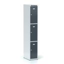Šatní skříňka S6 s úložnými boxy, 3 boxy, 1800 x 300 x 500 mm, cylindrický zámek, tmavě šedé dveře