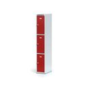 Šatní skříňka S6 s úložnými boxy, 3 boxy, 1800 x 300 x 500 mm, otočný zámek, červené dveře