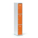 Šatní skříňka S6 s úložnými boxy, 3 boxy, 1800 x 300 x 500 mm, otočný zámek, oranžové dveře