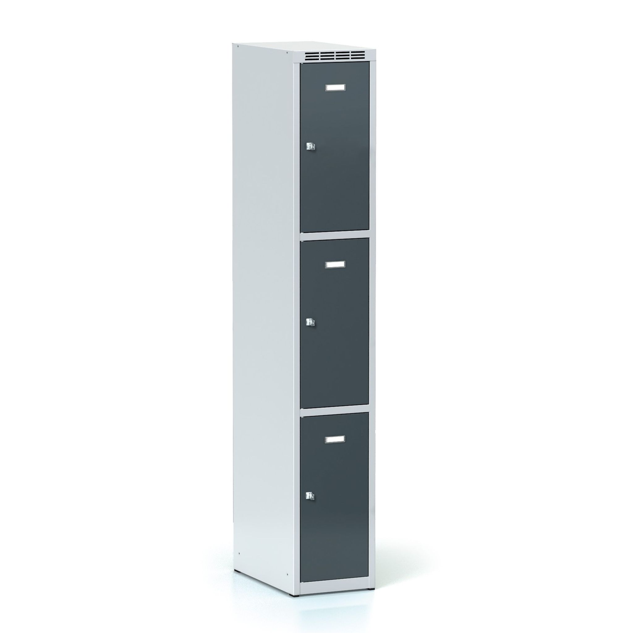 Šatní skříňka S6 s úložnými boxy, 3 boxy, 1800 x 300 x 500 mm, otočný zámek