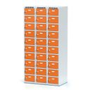 Šatní skříňka S6 s úložnými boxy, 30 boxů, 1800 x 900 x 500 mm, cylindrický zámek, oranžové dveře