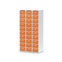 Šatní skříňka S6 s úložnými boxy, 30 boxů, 1800 x 900 x 500 mm, otočný zámek, oranžové dveře