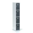 Šatní skříňka S6 s úložnými boxy, 4 boxy, 1800 x 300 x 500 mm, cylindrický zámek, tmavě šedé dveře