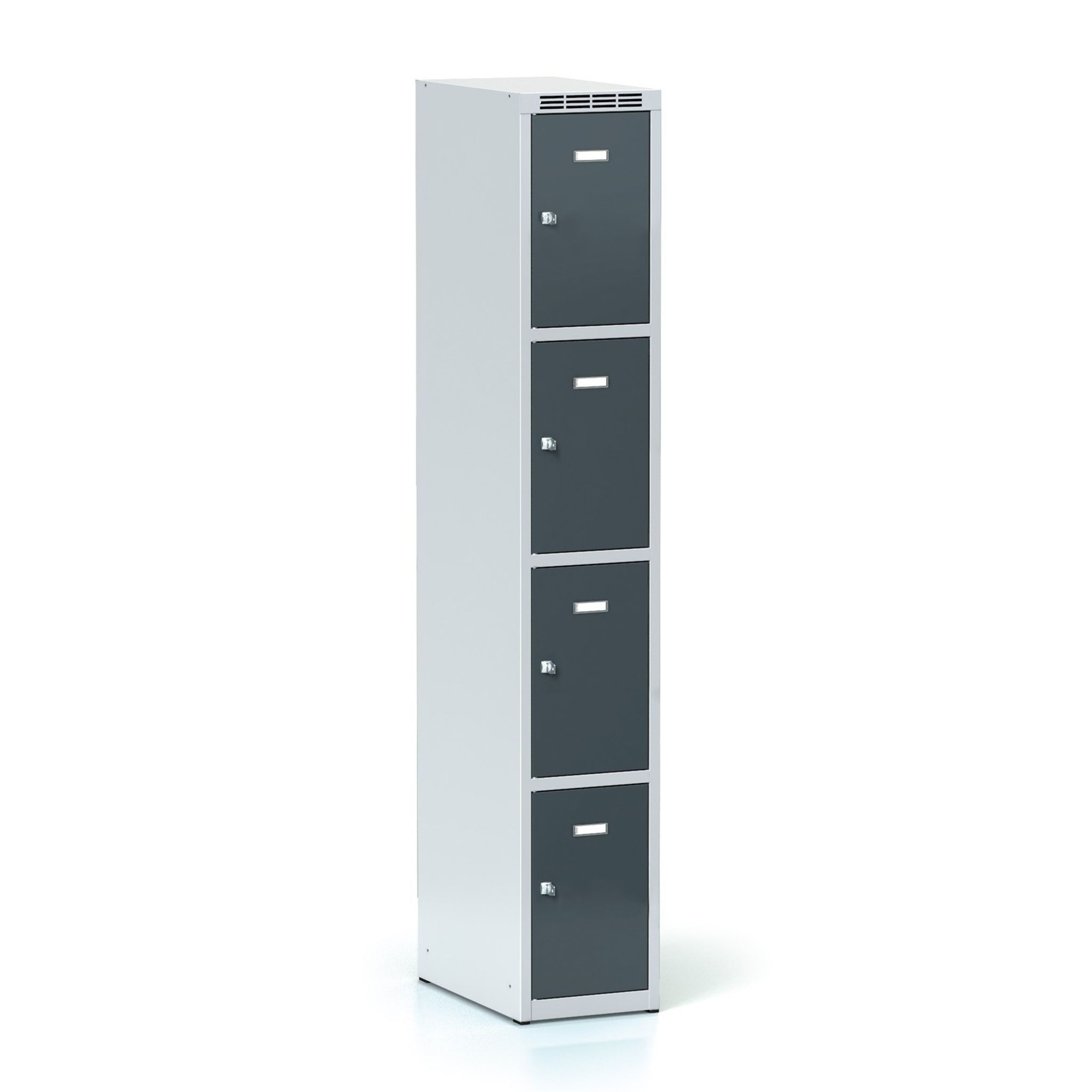 Šatní skříňka S6 s úložnými boxy, 4 boxy, 1800 x 300 x 500 mm, cylindrický zámek