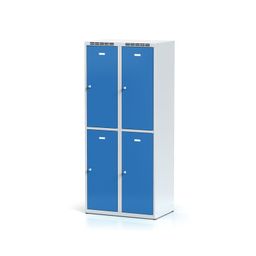 Šatní skříňka S6 s úložnými boxy, 4 boxy, 1800 x 800 x 500 mm, otočný zámek, modré dveře