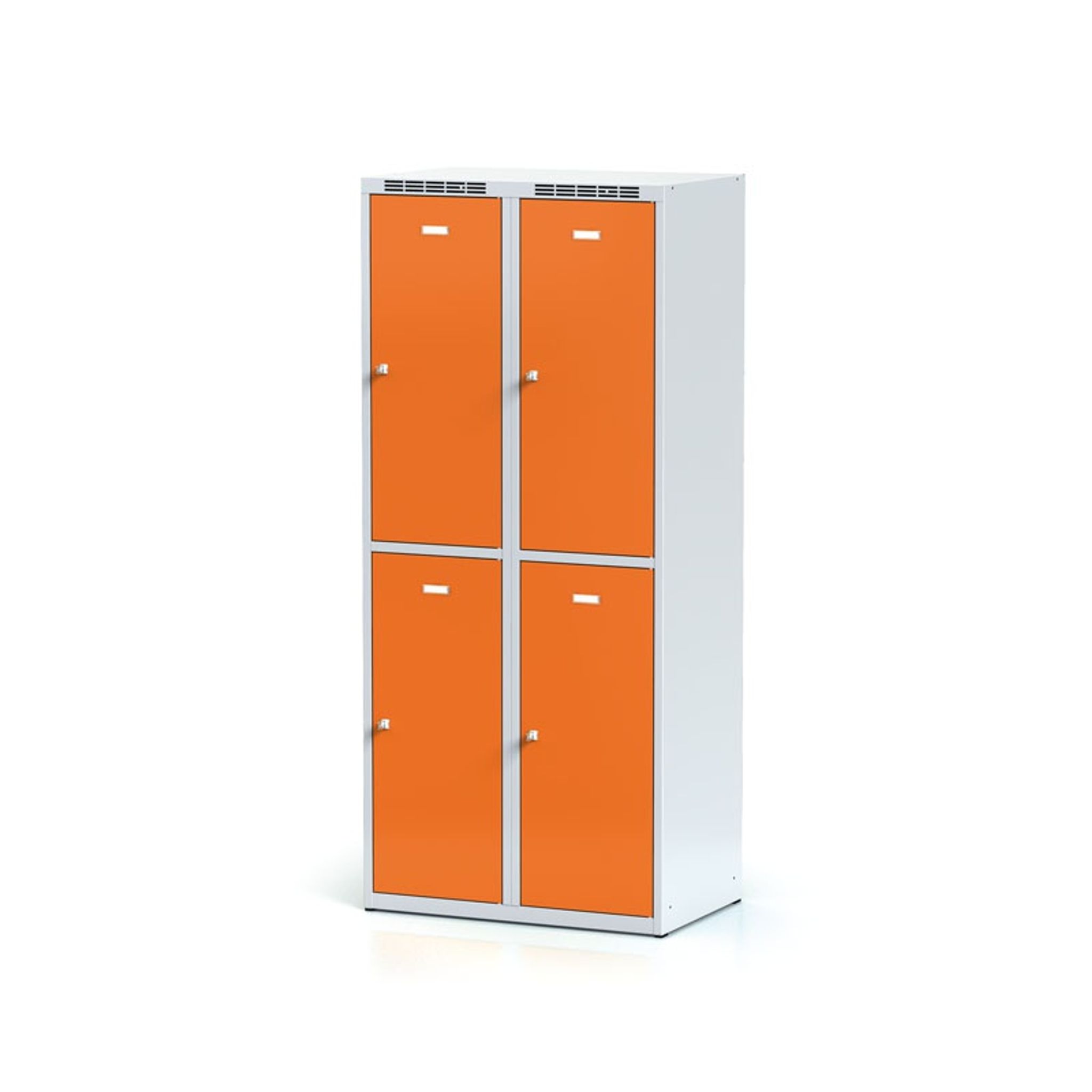 Šatní skříňka S6 s úložnými boxy, 4 boxy, 1800 x 800 x 500 mm, otočný zámek, oranžové dveře