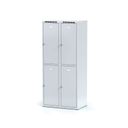 Šatní skříňka S6 s úložnými boxy, 4 boxy, 1800 x 800 x 500 mm, otočný zámek, šedé dveře
