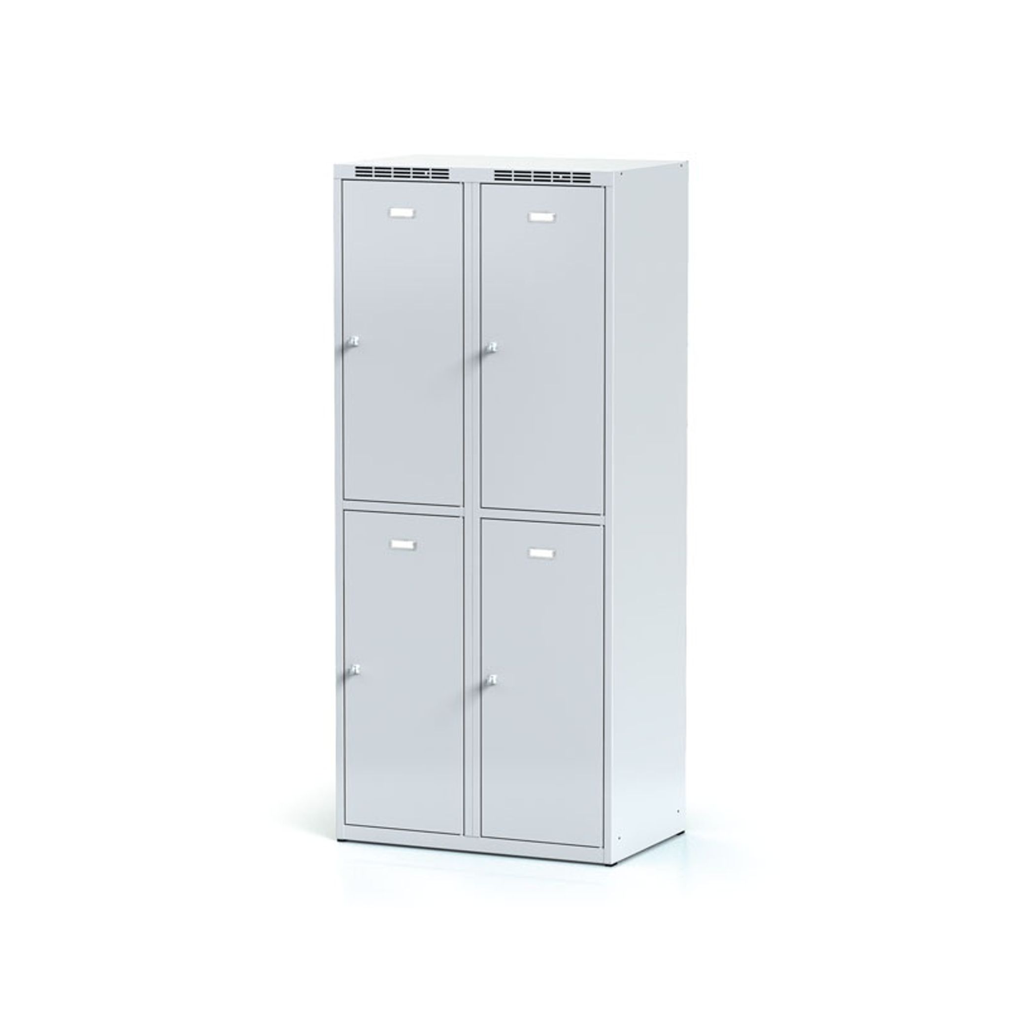 Šatní skříňka S6 s úložnými boxy, 4 boxy, 1800 x 800 x 500 mm, otočný zámek, šedé dveře