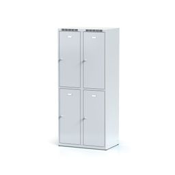 Šatní skříňka S6 s úložnými boxy, 4 boxy, 1800 x 800 x 500 mm, otočný zámek, šedé dveře