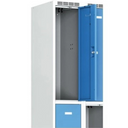 Šatní skříňka S6 s úložnými boxy, 4 boxy, 1800 x 800 x 500 mm, otočný zámek, šedé dveře