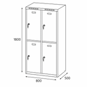 Šatní skříňka S6 s úložnými boxy, 4 boxy, 1800 x 800 x 500 mm, otočný zámek, šedé dveře