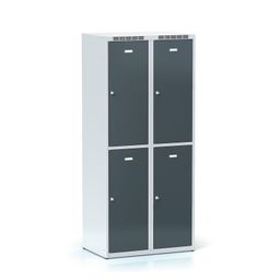 Šatní skříňka S6 s úložnými boxy, 4 boxy, 1800 x 800 x 500 mm, otočný zámek, tmavě šedé dveře