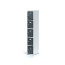 Šatní skříňka S6 s úložnými boxy, 5 boxů, 1800 x 300 x 500 mm, otočný zámek, tmavě šedé dveře