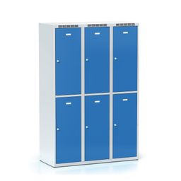 Šatní skříňka S6 s úložnými boxy, 6 boxů, 1800 x 1200 x 500 mm, cylindrický zámek, modré dveře