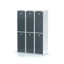 Šatní skříňka S6 s úložnými boxy, 6 boxů, 1800 x 1200 x 500 mm, cylindrický zámek, tmavě šedé dveře