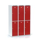 Šatní skříňka S6 s úložnými boxy, 6 boxů, 1800 x 1200 x 500 mm, otočný zámek, červené dveře