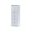 Šatní skříňka S6 s úložnými boxy, 6 boxů, 1800 x 600 x 500 mm, otočný zámek, šedé dveře