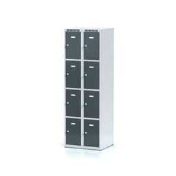 Šatní skříňka S6 s úložnými boxy, 8 boxů, 1800 x 600 x 500 mm, cylindrický zámek, tmavě šedé dveře