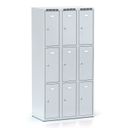 Šatní skříňka S6 s úložnými boxy, 9 boxů, 1800 x 900 x 500 mm, otočný zámek, šedé dveře