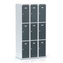 Šatní skříňka S6 s úložnými boxy, 9 boxů, 1800 x 900 x 500 mm, otočný zámek, tmavě šedé dveře
