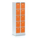 Šatní skříňka S6 s úložnými boxy na soklu, 10 boxů, 1920 x 600 x 500 mm, cylindrický zámek, oranžové dveře