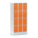 Šatní skříňka S6 s úložnými boxy na soklu, 12 boxů, 1920 x 900 x 500 mm, otočný zámek, oranžové dveře