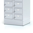 Šatní skříňka S6 s úložnými boxy na soklu, 20 boxů, 1920 x 600 x 500 mm, cylindrický zámek, tmavě šedé dveře