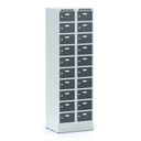 Šatní skříňka S6 s úložnými boxy na soklu, 20 boxů, 1920 x 600 x 500 mm, otočný zámek, tmavě šedé dveře
