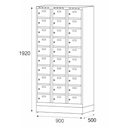 Šatní skříňka S6 s úložnými boxy na soklu, 30 boxů, 1920 x 900 x 500 mm, cylindrický zámek, tmavě šedé dveře