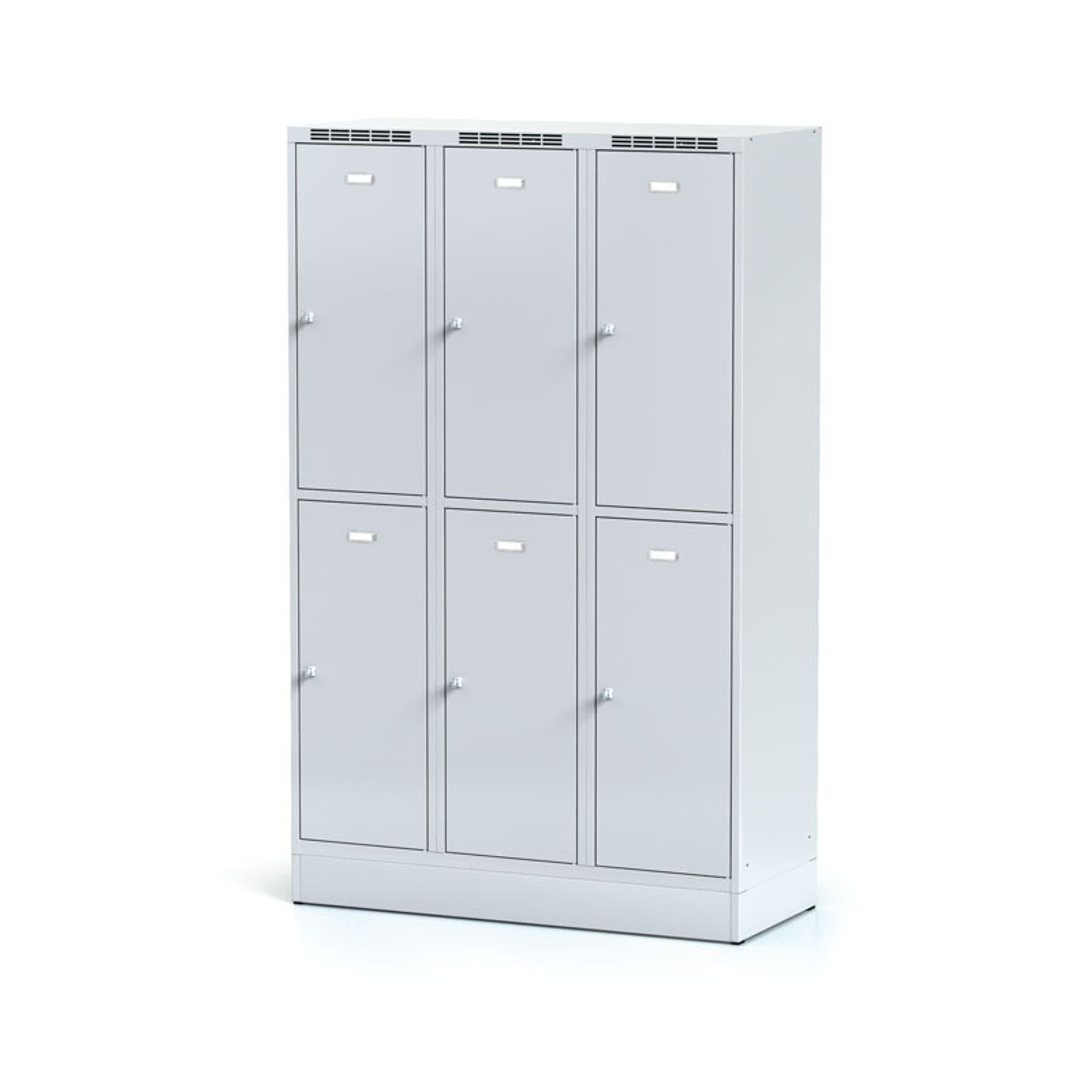 Šatní skříňka S6 s úložnými boxy na soklu, 6 boxů, 1920 x 1200 x 500 mm, cylindrický zámek
