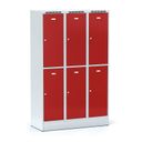 Šatní skříňka S6 s úložnými boxy na soklu, 6 boxů, 1920 x 1200 x 500 mm, otočný zámek, červené dveře