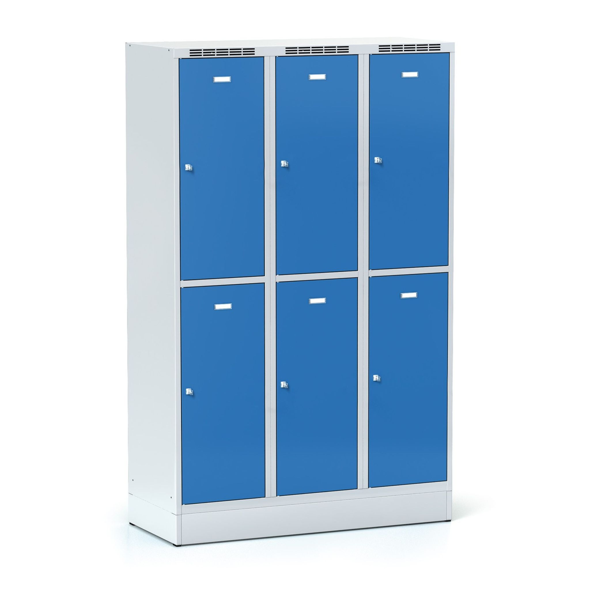 Šatní skříňka S6 s úložnými boxy na soklu, 6 boxů, 1920 x 1200 x 500 mm, otočný zámek