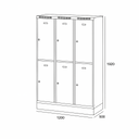 Šatní skříňka S6 s úložnými boxy na soklu, 6 boxů, 1920 x 1200 x 500 mm, otočný zámek, šedé dveře