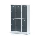 Šatní skříňka S6 s úložnými boxy na soklu, 6 boxů, 1920 x 1200 x 500 mm, otočný zámek, tmavě šedé dveře