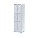 Šatní skříňka S6 s úložnými boxy na soklu, 6 boxů, 1920 x 600 x 500 mm, cylindrický zámek, šedé dveře