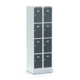 Šatní skříňka S6 s úložnými boxy na soklu, 8 boxů, 1920 x 600 x 500 mm, cylindrický zámek, tmavě šedé dveře
