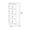 Šatní skříňka S6 s úložnými boxy na soklu, 8 boxů, 1920 x 600 x 500 mm, otočný zámek, modré dveře