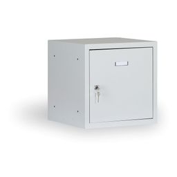 Šatní skříňka S6 s uzamykatelným boxem 300 x 300 x 300 mm, cylindrický zámek, šedé dveře