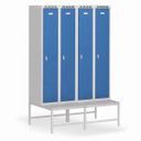 Šatní skříňka S7 s lavičkou, 2 oddíly, 1875 x 600 x 500/800 mm, demont, otočný zámek, modré dveře