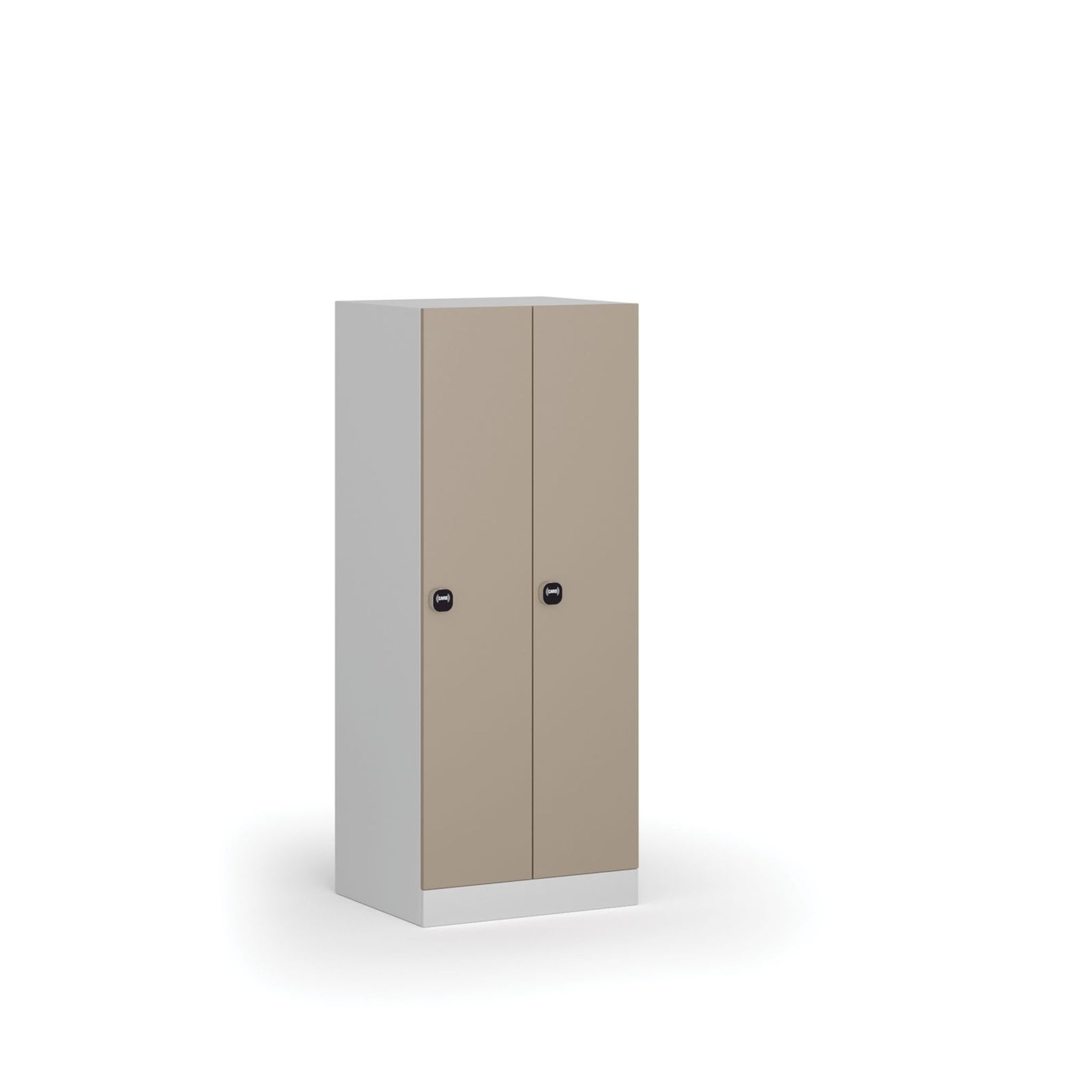 Šatní skříňka snížená, 2 oddíly, 1500 x 600 x 500 mm, zámek s čtečkou RFID karet, béžové dveře