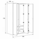 Šatníková skriňa FRAME, 3 oddiely, 1299 x 450 x 1735 mm, PUSH-lock, orech
