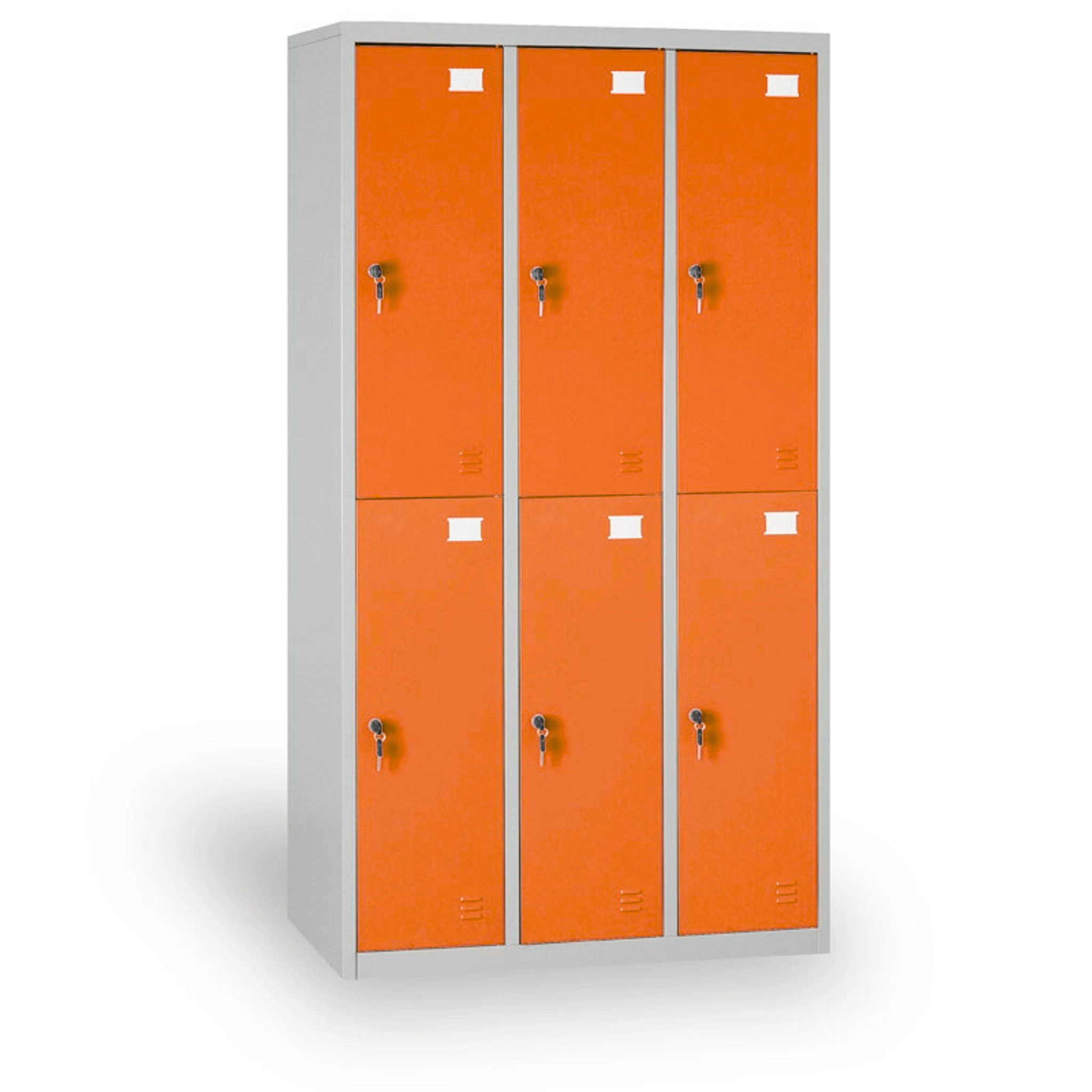 Šatníková skriňa S2 s úložnými boxami, 6 boxov, 1820 x 900 x 500 mm, demont, cylindrický zámok, oranžové dvere