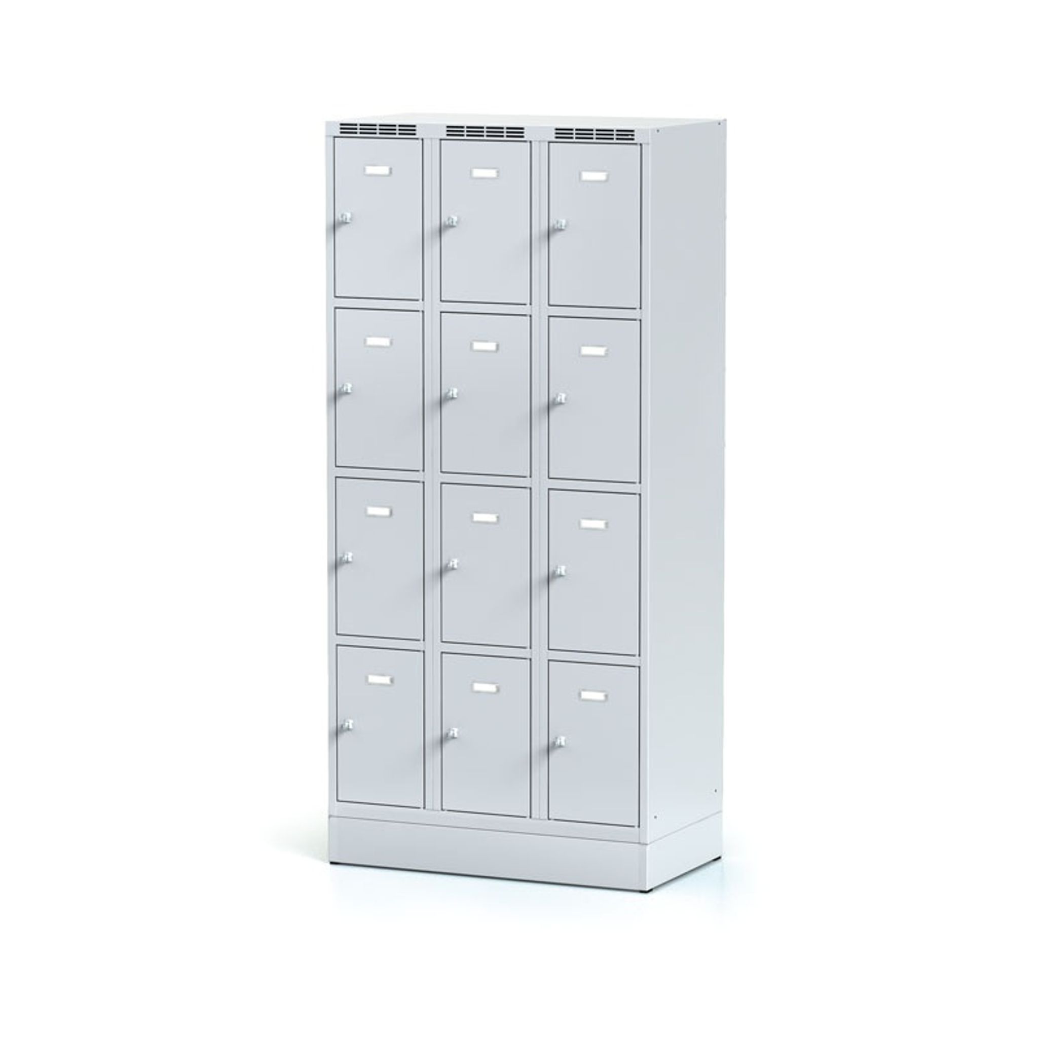 Šatníková skrinka s úložnými boxami na sokli, 12 boxov, 1920 x 900 x 500 mm, cylindrický zámok